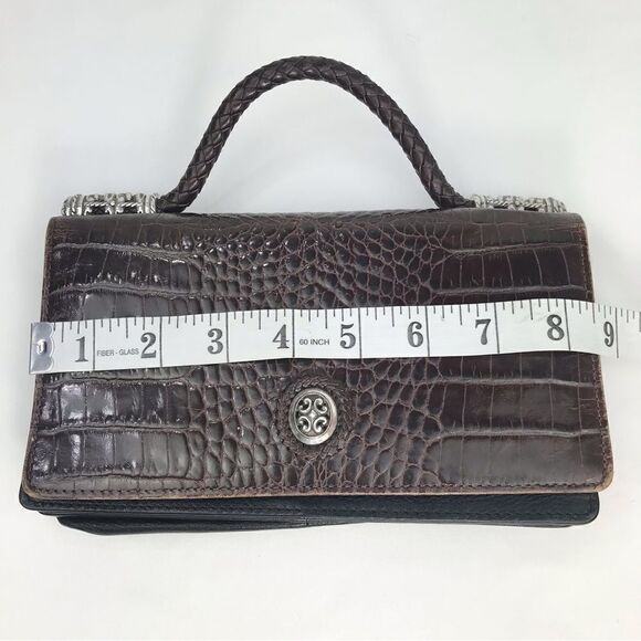 Brighton Brown Leather Reptile Embossed Silver Hardware Strap Wallet Mini Bag - Picture 15 of 16